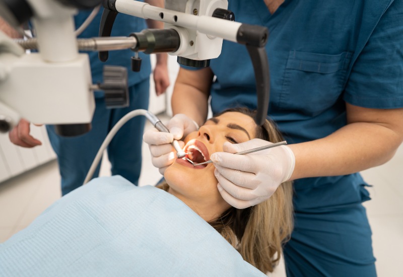 Dentist examining patient's teeth at Antioch Advanced Dentistry in Antioch, IL